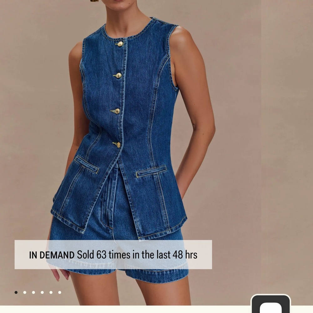 Meshki Blue Denim Sleeveless Peplum Button Top